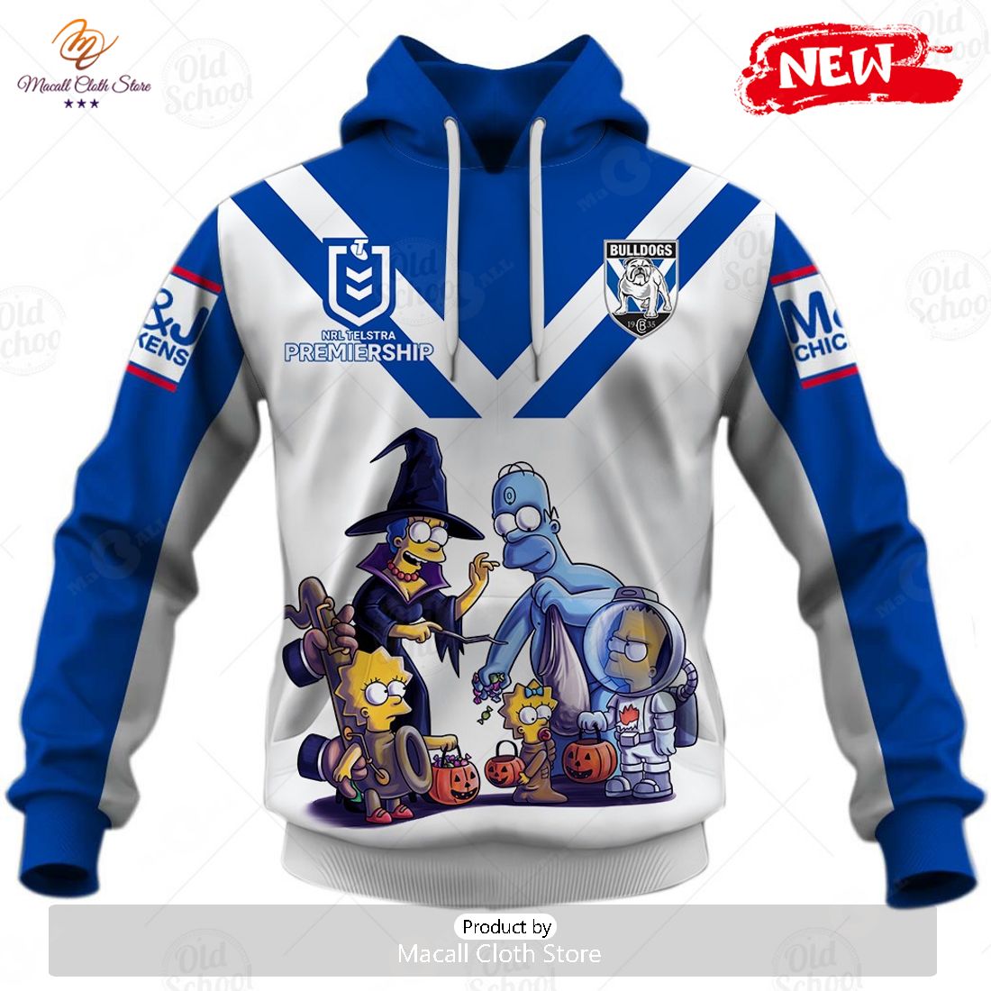 NEW Personalise NRL Canterbury Bulldogs x The Simpsons 2023 Halloween Jersey Hoodie 3D