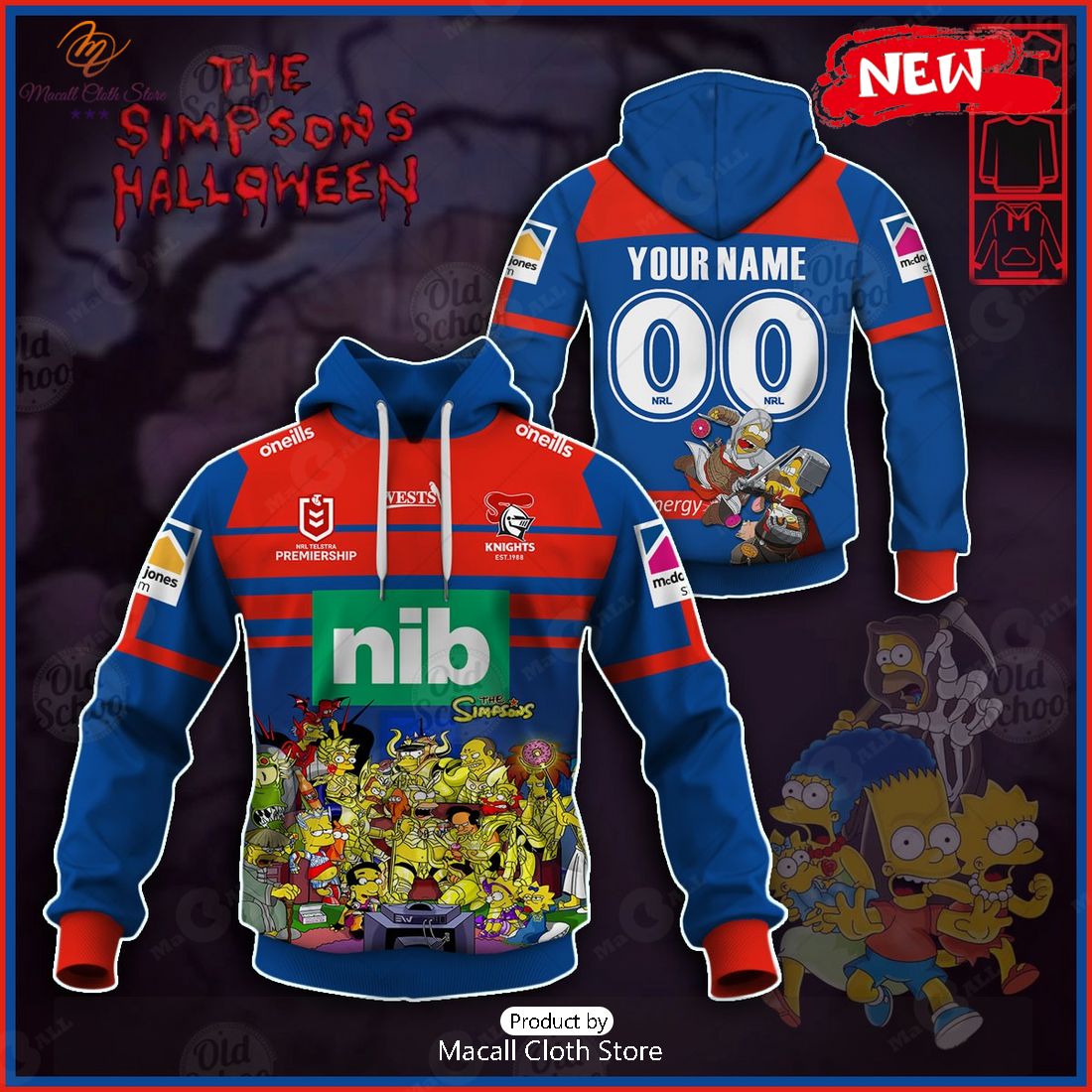 NEW Personalise NRL Newcastle Knights x The Simpsons 2023 Halloween Jersey Hoodie 3D NEW Personalise NRL Newcastle Knights x The Simpsons 2023 Halloween Jersey Hoodie 3D