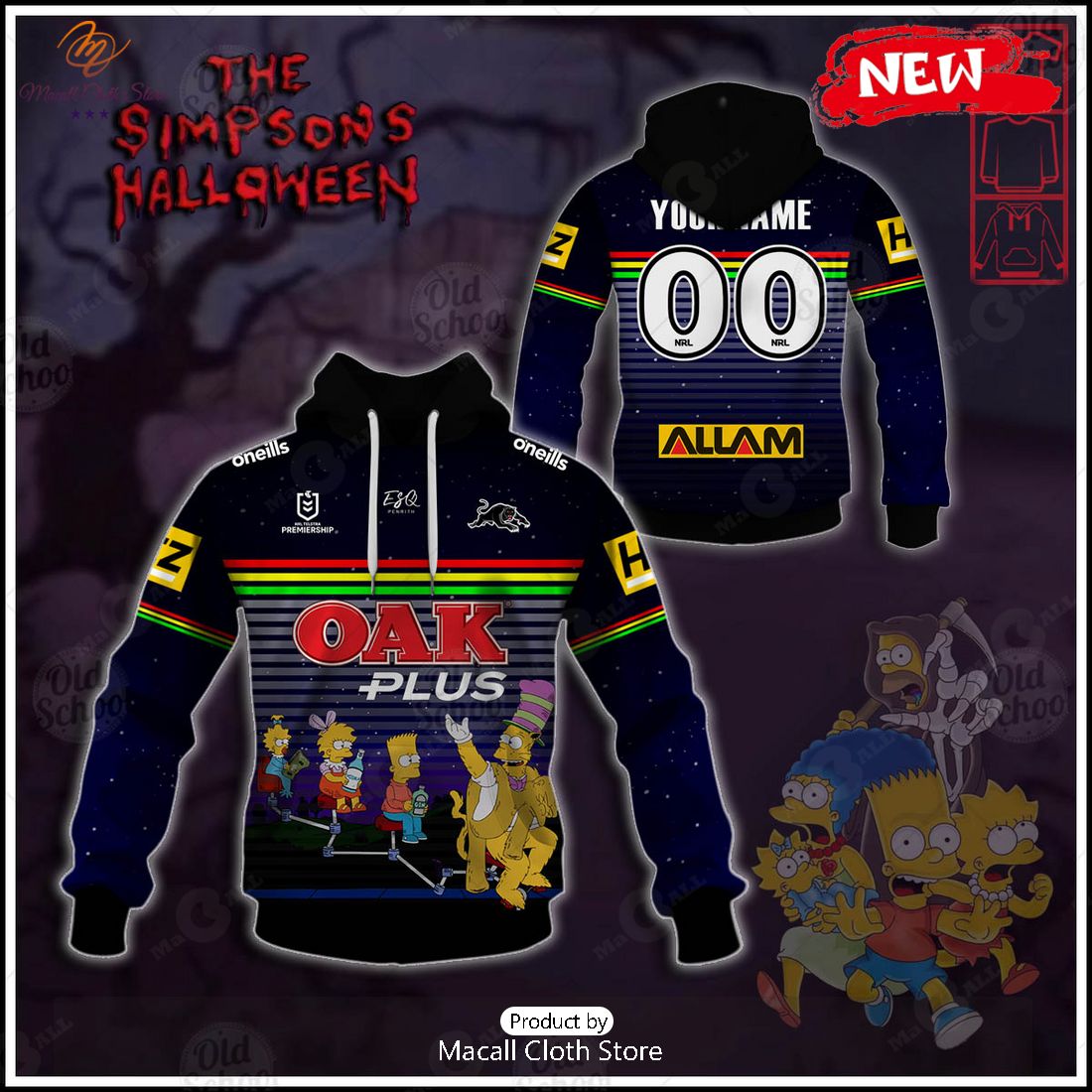 NEW Personalise NRL Penrith Panthers x The Simpsons 2023 Halloween Jersey Hoodie 3D