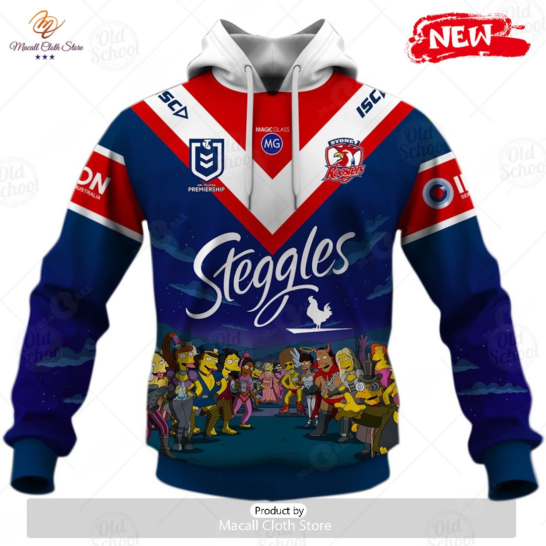 NEW Personalise NRL Sydney Roosters x The Simpsons 2023 Halloween Jersey Hoodie 3D