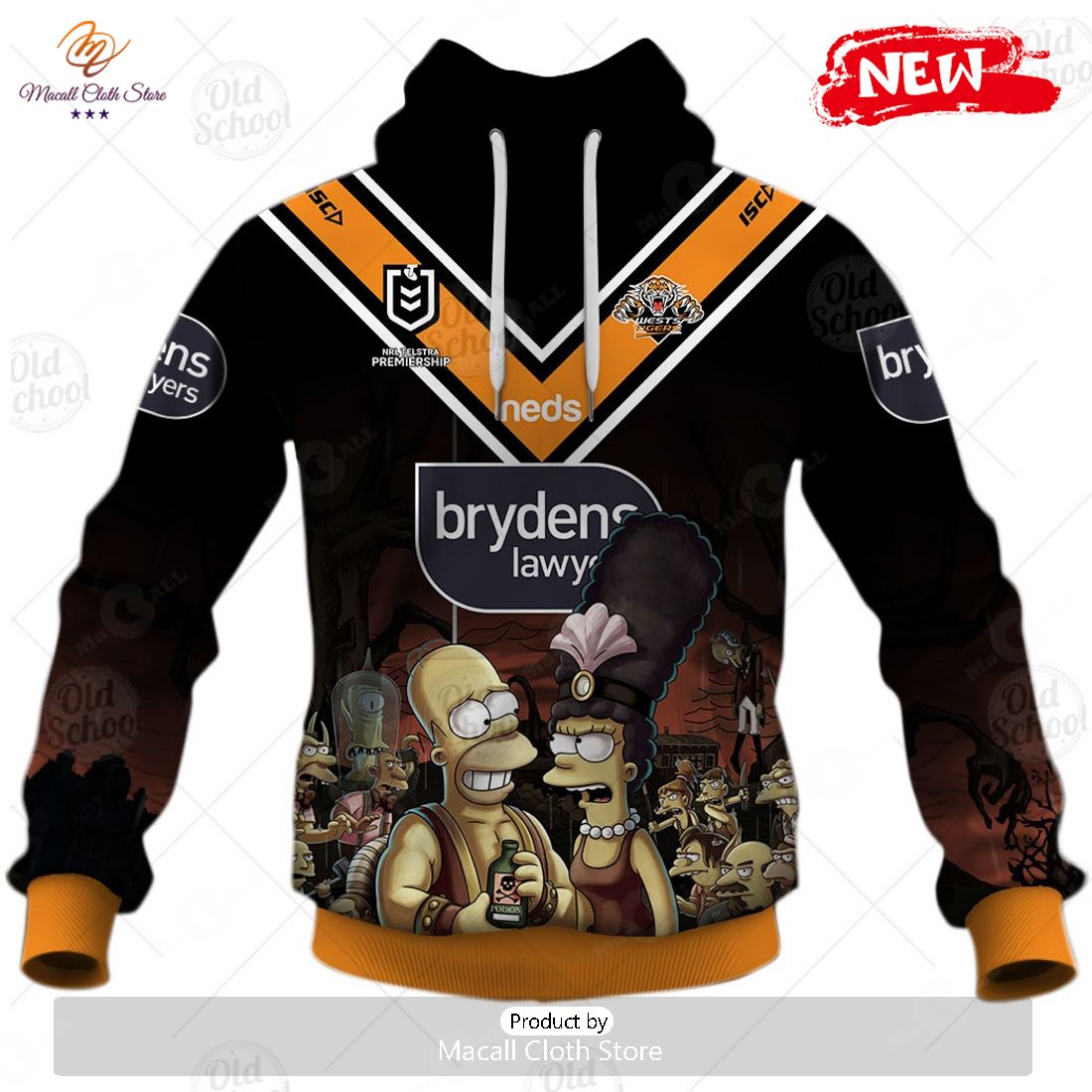 NEW Personalise NRL Wests Tigers x The Simpsons 2023 Halloween Jersey Hoodie Sweatshirt 3D