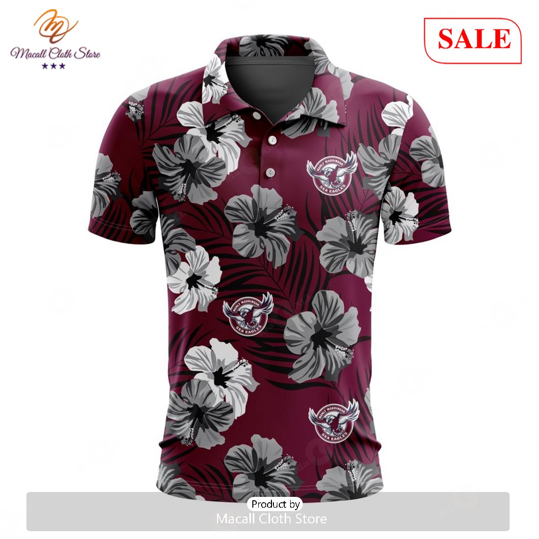 SALE NRL Manly Warringah Sea Eagles Special Aloha Golf Polo Design
