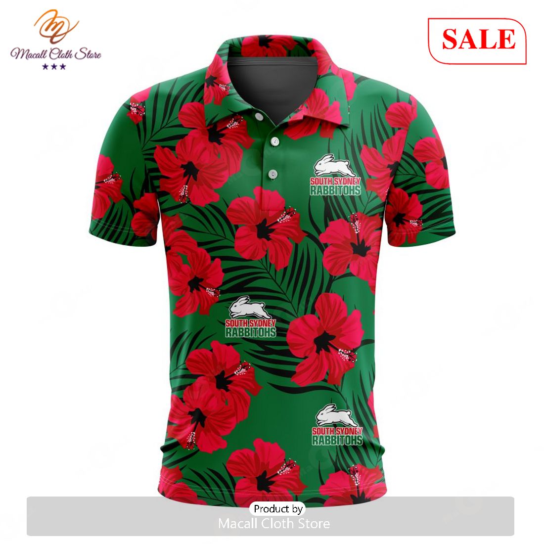 SALE NRL South Sydney Rabbitohs Special Aloha Golf Polo Design SALE NRL South Sydney Rabbitohs Special Aloha Golf Polo Design
