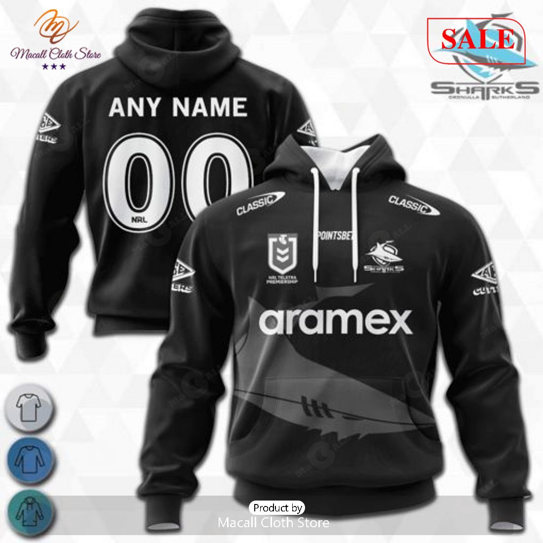 SALE NRL Personalized Cronulla-Sutherland Sharks Special Monochrome Design Hoodie Sweatshirt 3D