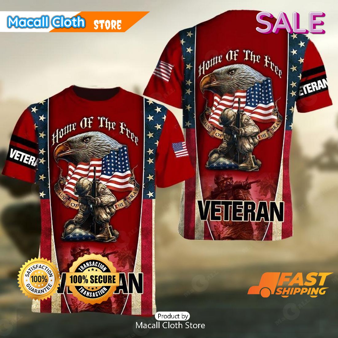 SALE Home Of The Free Because Of The Brave Veteran Eagle With American Flag And Kneeling Soldier Veterans Day T-Shirt SALE Home Of The Free Because Of The Brave Veteran Eagle With American Flag And Kneeling Soldier Veterans Day T-Shirt