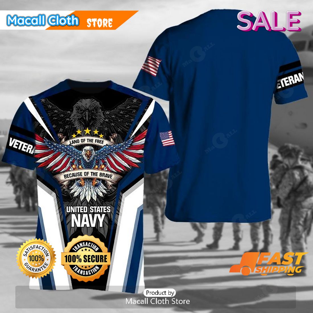 SALE Land Of The Free Because Of The Brave United States Navy Eagle With American Flag Wings Veterans Day T-Shirt SALE Land Of The Free Because Of The Brave United States Navy Eagle With American Flag Wings Veterans Day T-Shirt