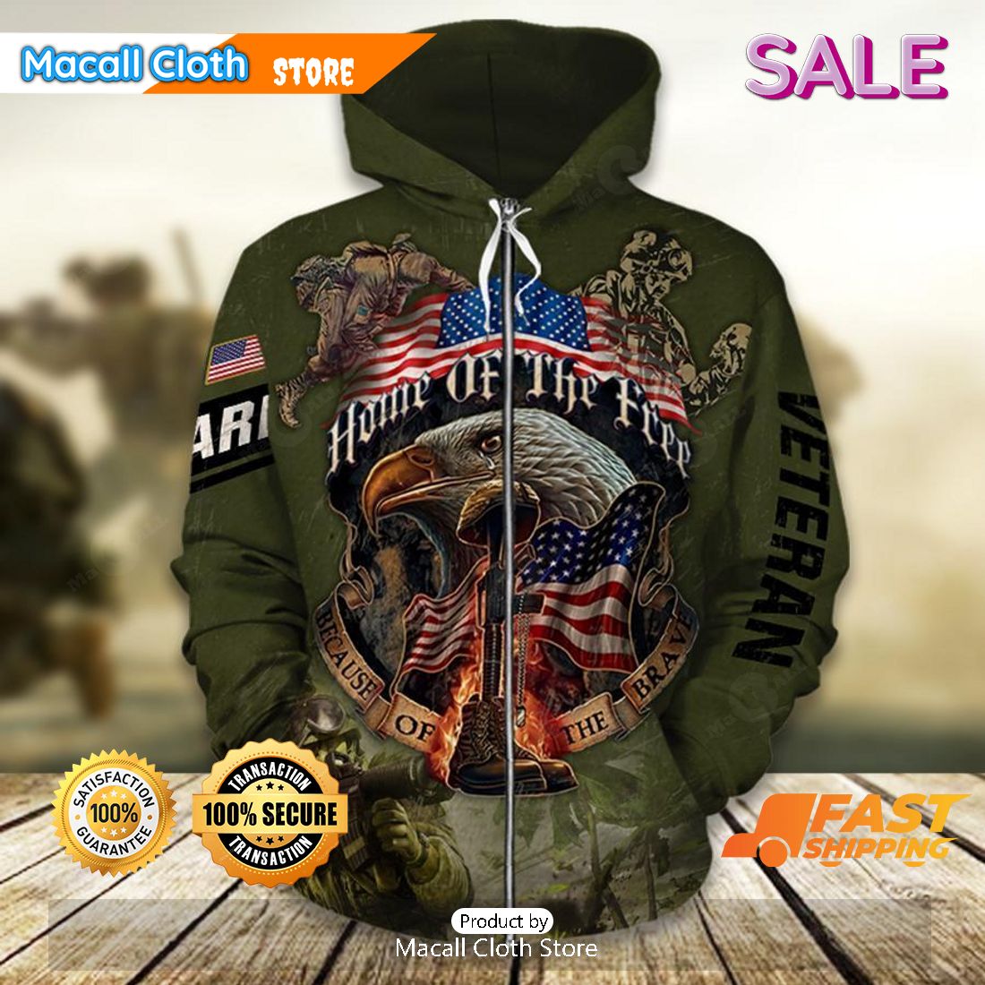SALE Home Of The Free Because Of The Brave Eagle With Battlefield Cross And American Flag Combat Soldier Veterans Day Hoodie Sweatshirt 3D