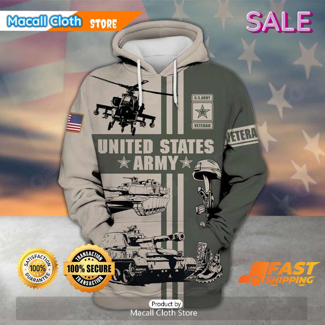 SALE United States Army Armed Forces Army Battlefield Cross And Helicopter American Veterans Day Hoodie Sweatshirt 3D
