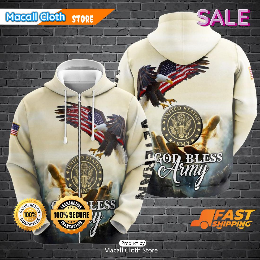 SALE Veteran God Bless Army United States Army Eagle With American Flag And God Hand Veterans Day Hoodie Sweatshirt 3D