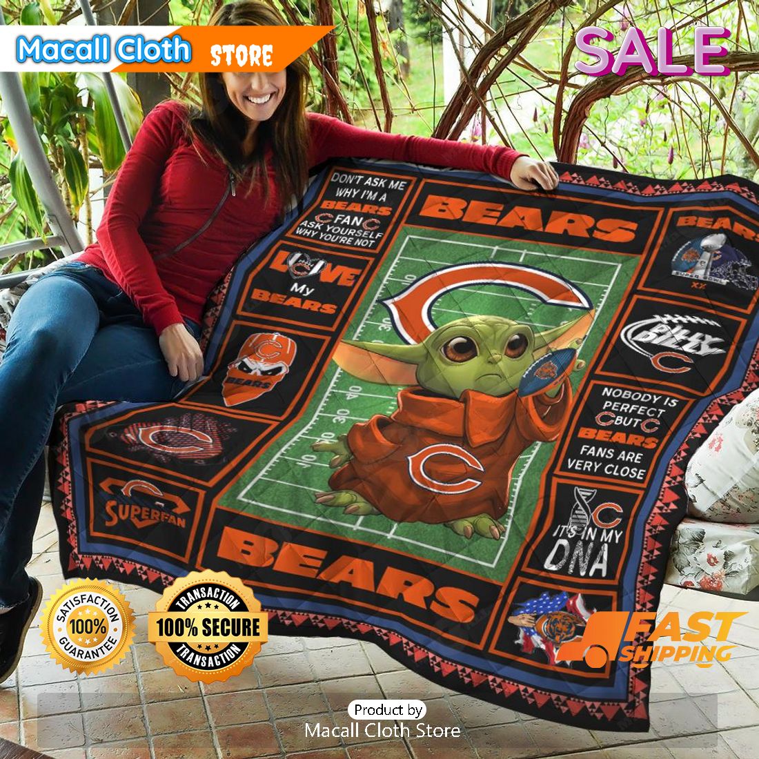 SALE Chicago Bears Baby Yoda Sports Gift Quilt Blanket SALE Chicago Bears Baby Yoda Sports Gift Quilt Blanket