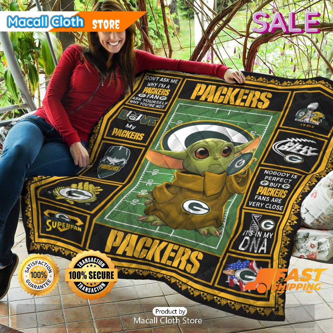 SALE Green Bay Packers Baby Yoda Sports Gift Quilt Blanket SALE Green Bay Packers Baby Yoda Sports Gift Quilt Blanket