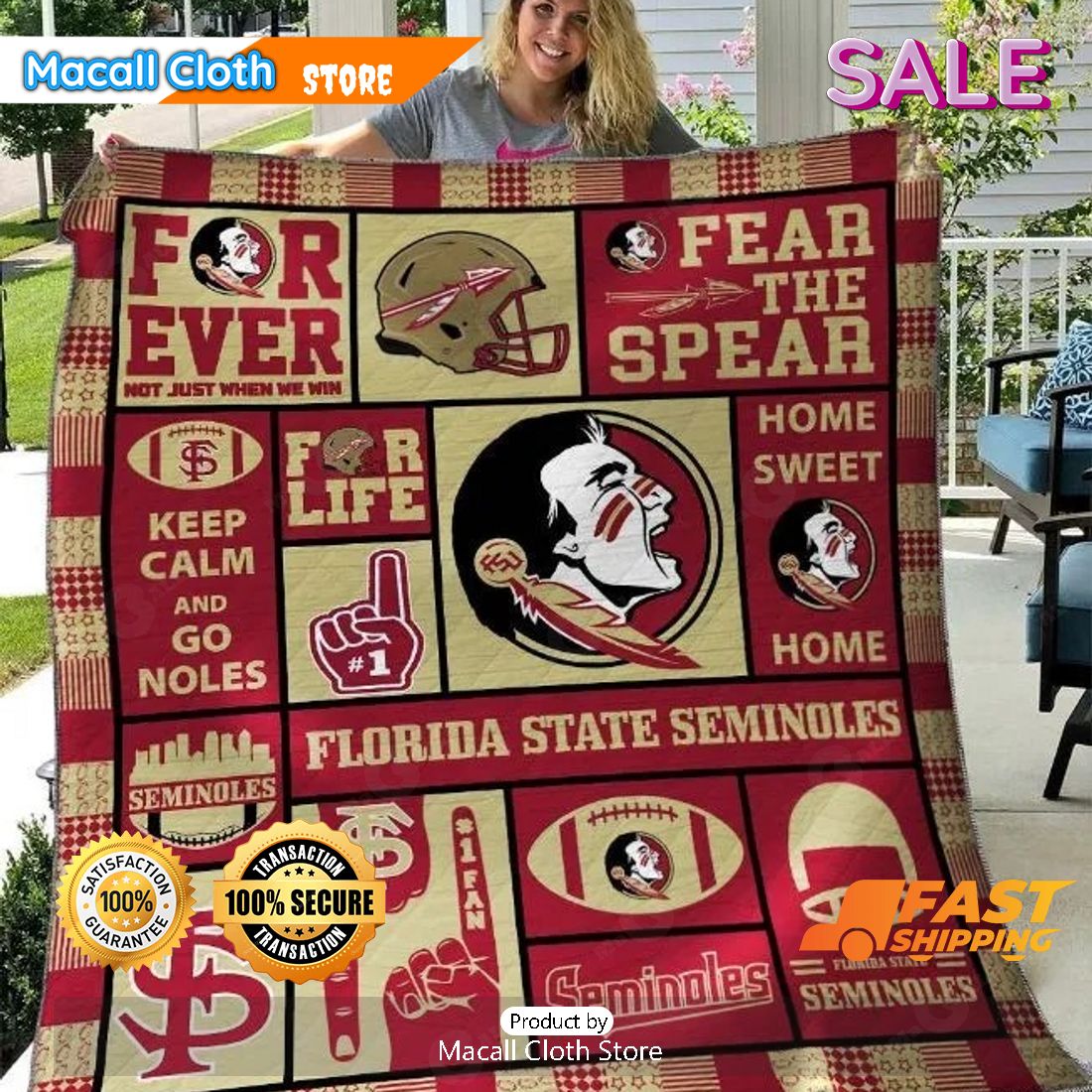 SALE NCAA Florida State Seminoles Sports Gift Quilt Blanket SALE NCAA Florida State Seminoles Sports Gift Quilt Blanket