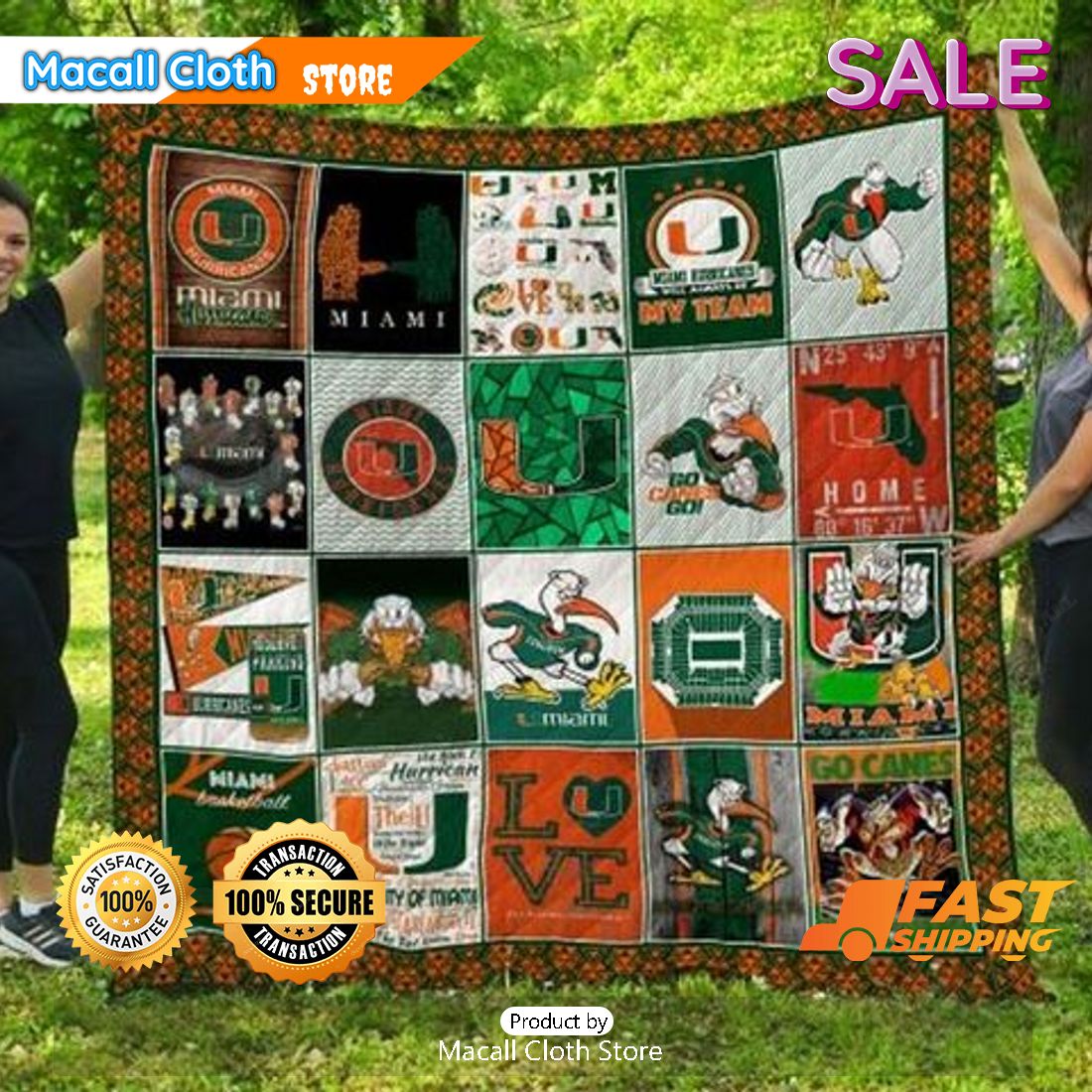 SALE NCAA Miami Hurricanes Sports Gift Quilt Blanket SALE NCAA Miami Hurricanes Sports Gift Quilt Blanket