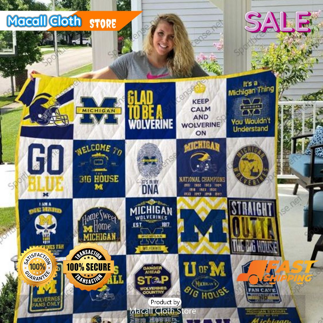 SALE NCAA Michigan Wolverines Sports Gift Quilt Blanket SALE NCAA Michigan Wolverines Sports Gift Quilt Blanket