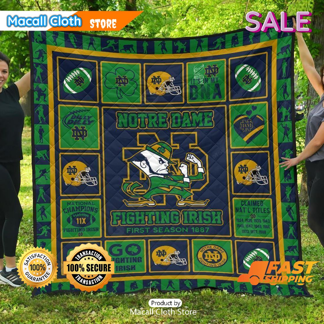 SALE NCAA Notre Dame Fighting Irish Sports Gift Quilt Blanket SALE NCAA Notre Dame Fighting Irish Sports Gift Quilt Blanket