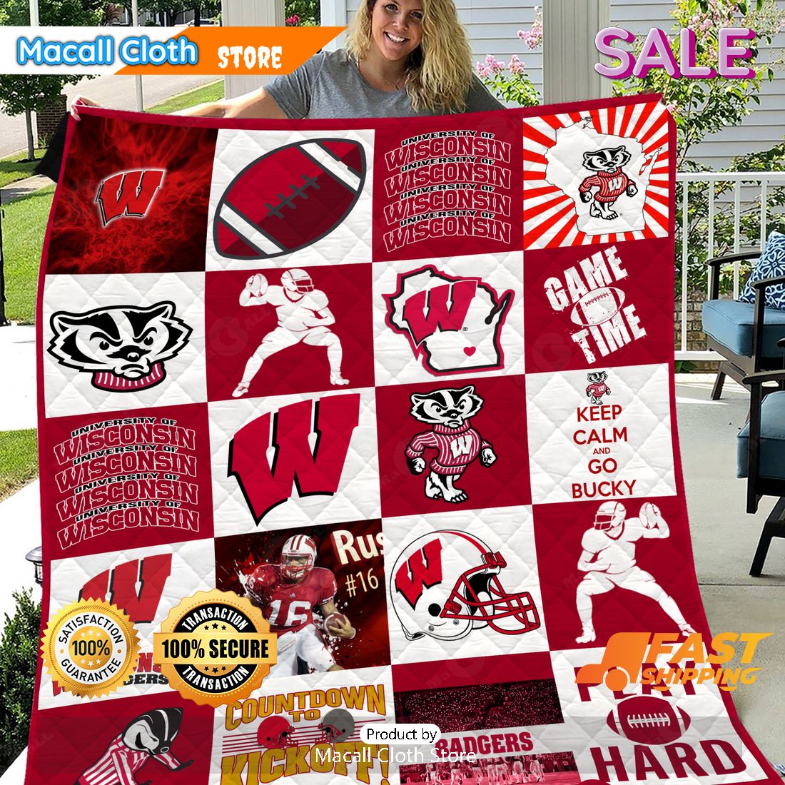 SALE NCAA Wisconsin Badgers Sports Gift Quilt Blanket SALE NCAA Wisconsin Badgers Sports Gift Quilt Blanket