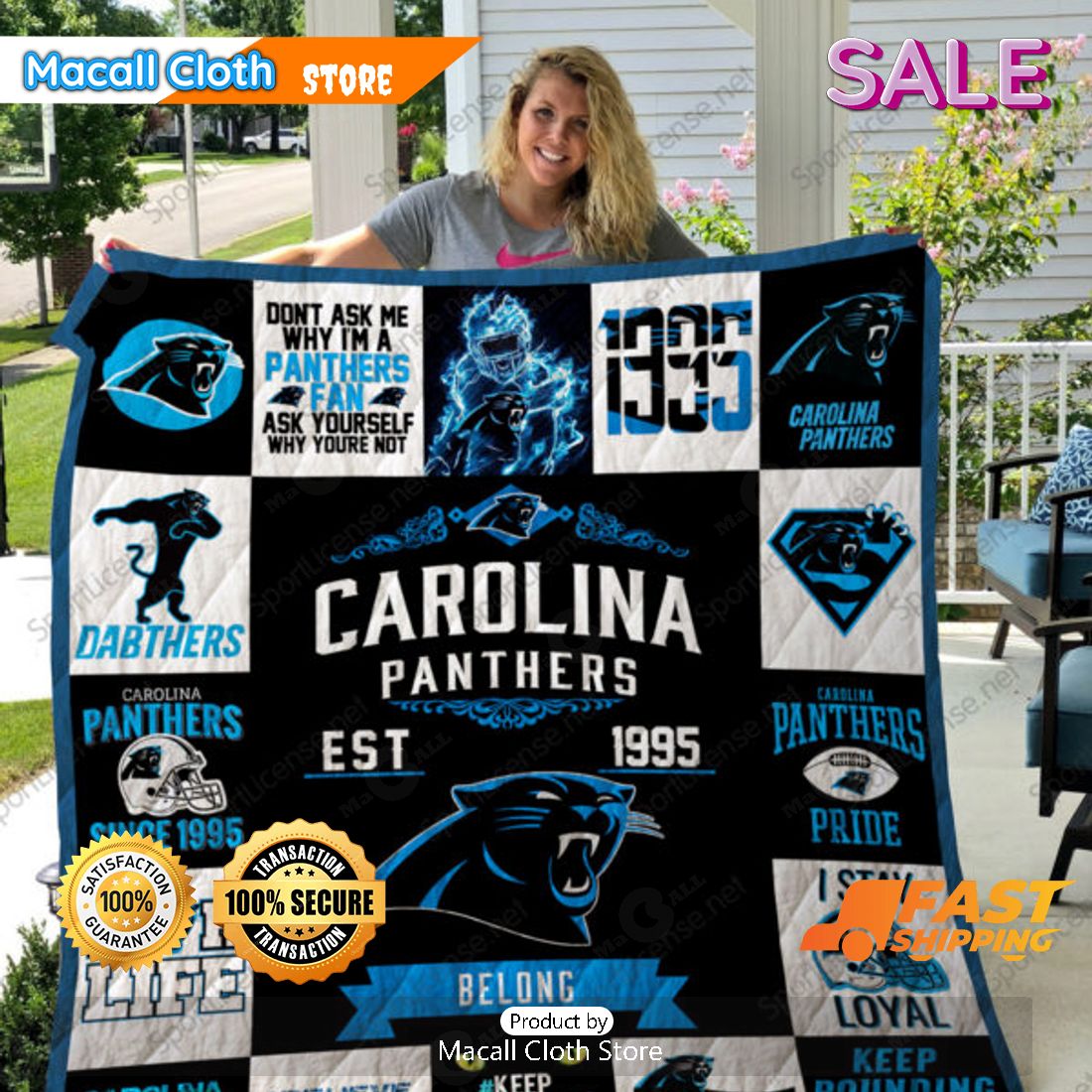 SALE NFL Carolina Panthers Sports Gift Quilt Blanket