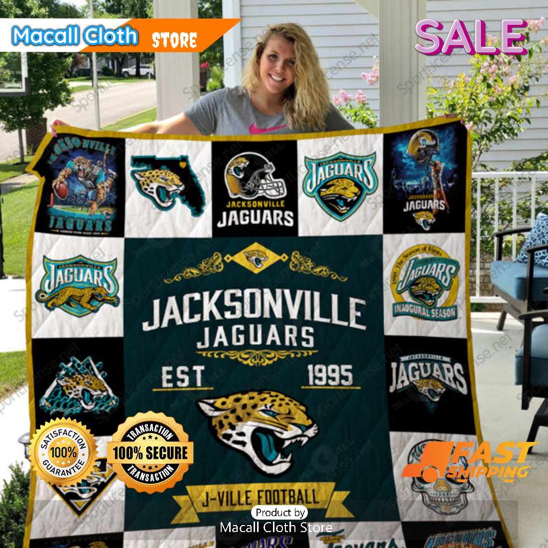SALE NFL Jacksonville Jaguars Sports Gift Quilt Blanket