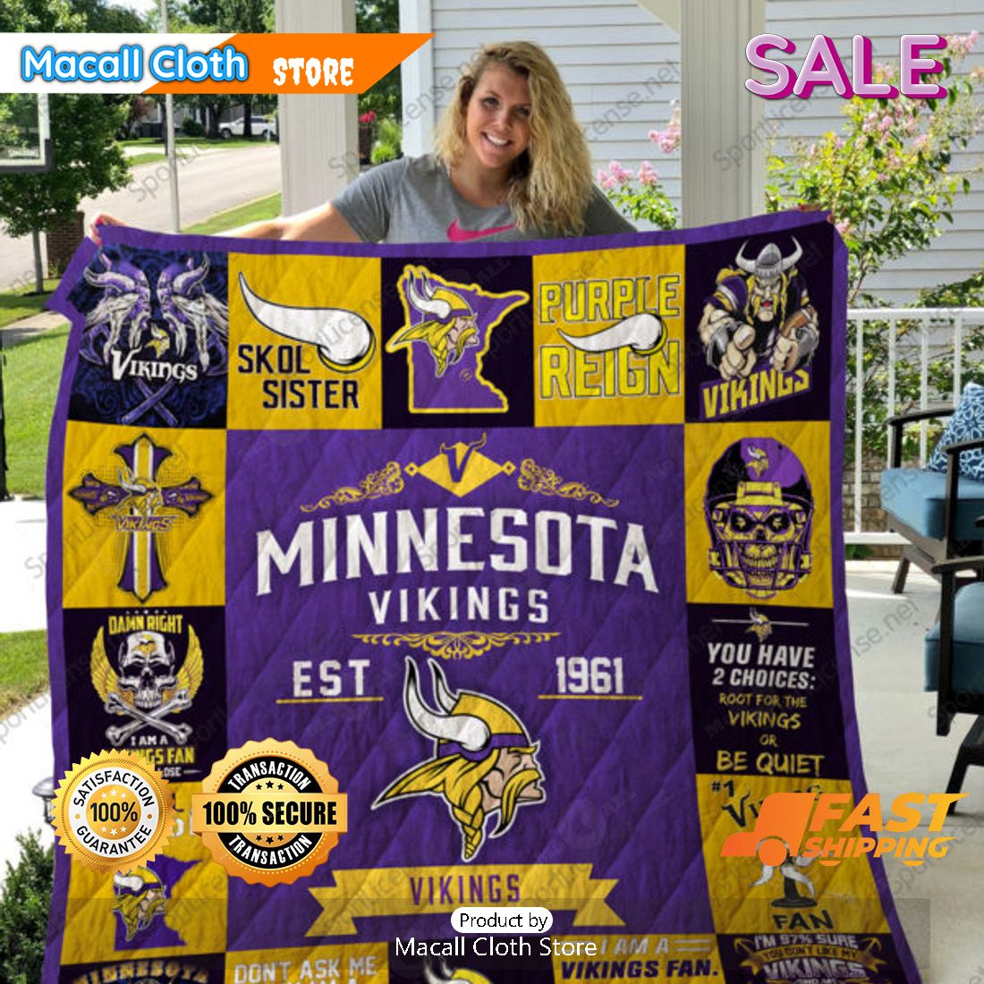 SALE NFL Minnesota Vikings Sports Gift Quilt Blanket