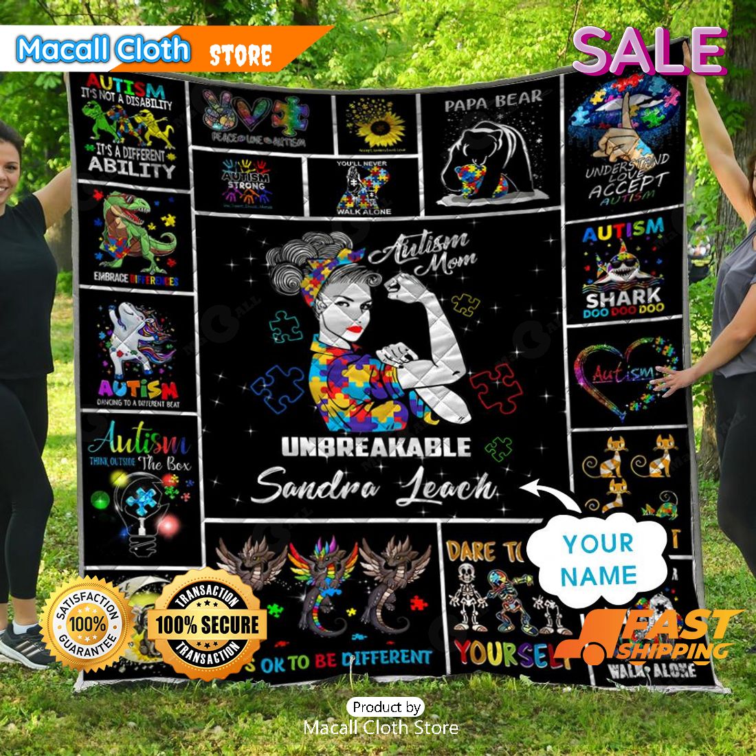 SALE Personalized Custom Name - Autism Mom Unbreakable Sports Gift Quilt Blanket SALE Personalized Custom Name - Autism Mom Unbreakable Sports Gift Quilt Blanket