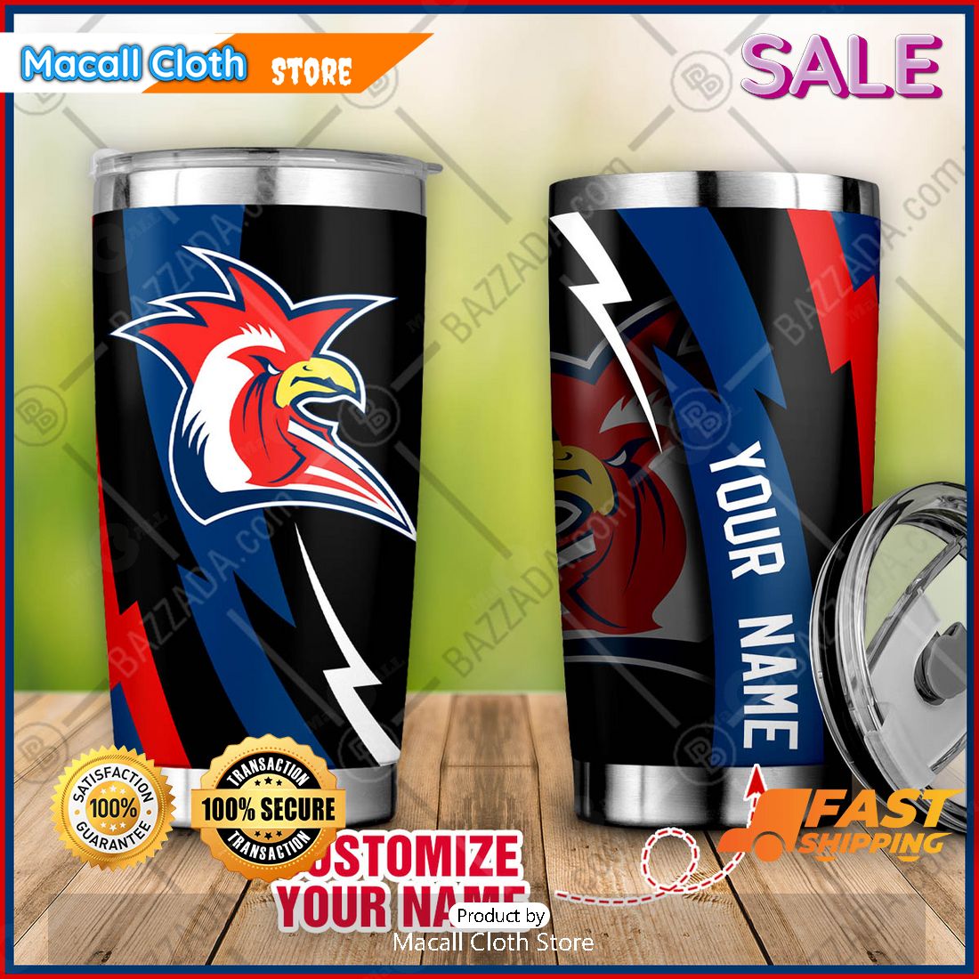 SALE Personalize NRL Big Logo Team Sydney Roosters Tumbler