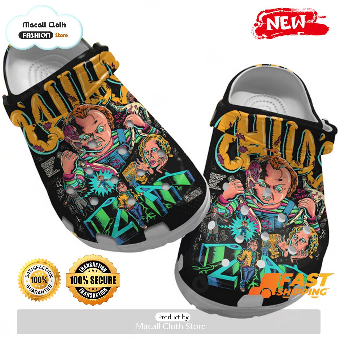 HOT Horror Halloween Chucky Crocs Black And White HOT Horror Halloween Chucky Crocs Black And White