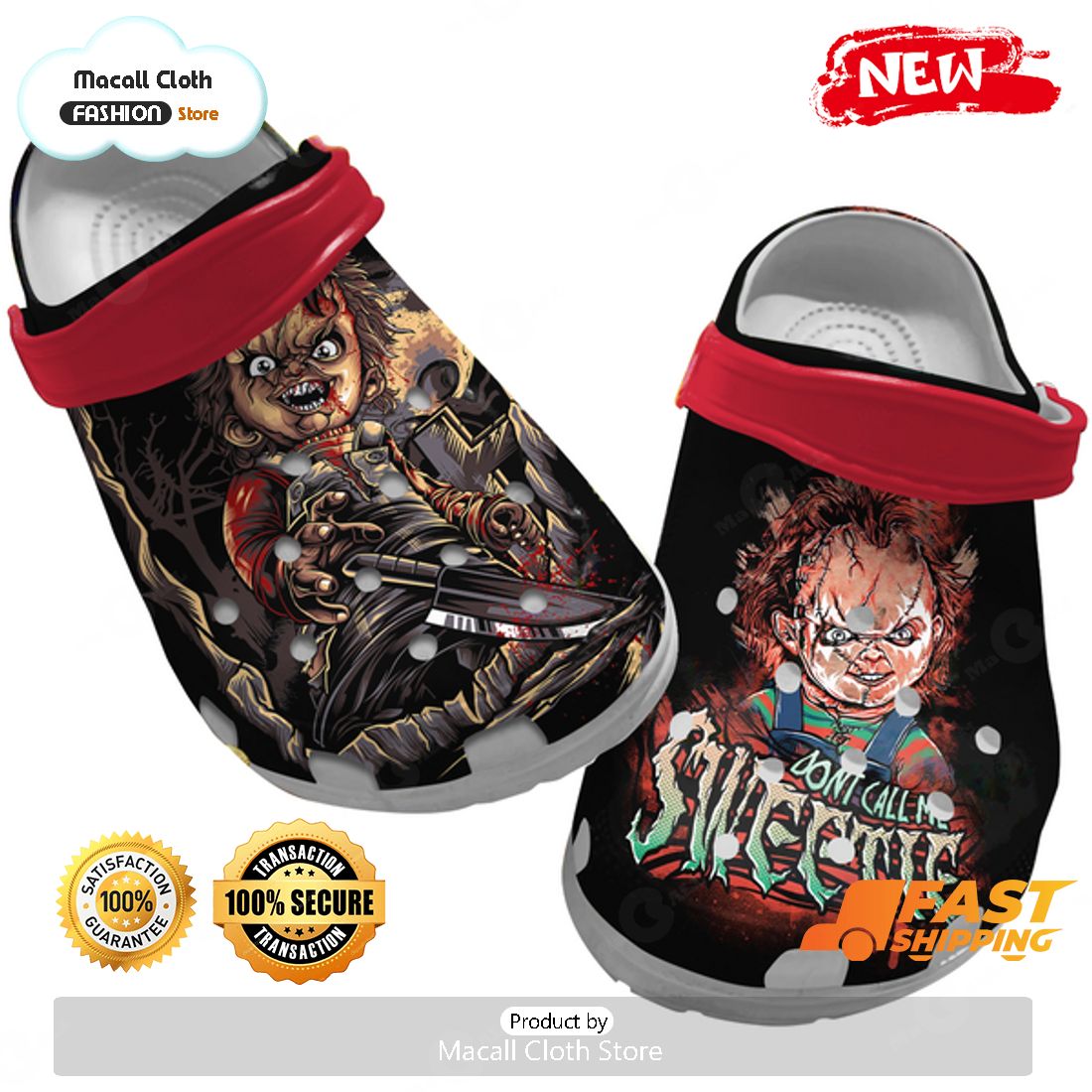 HOT Horror Halloween Chucky Crocs Red And Black HOT Horror Halloween Chucky Crocs Red And Black