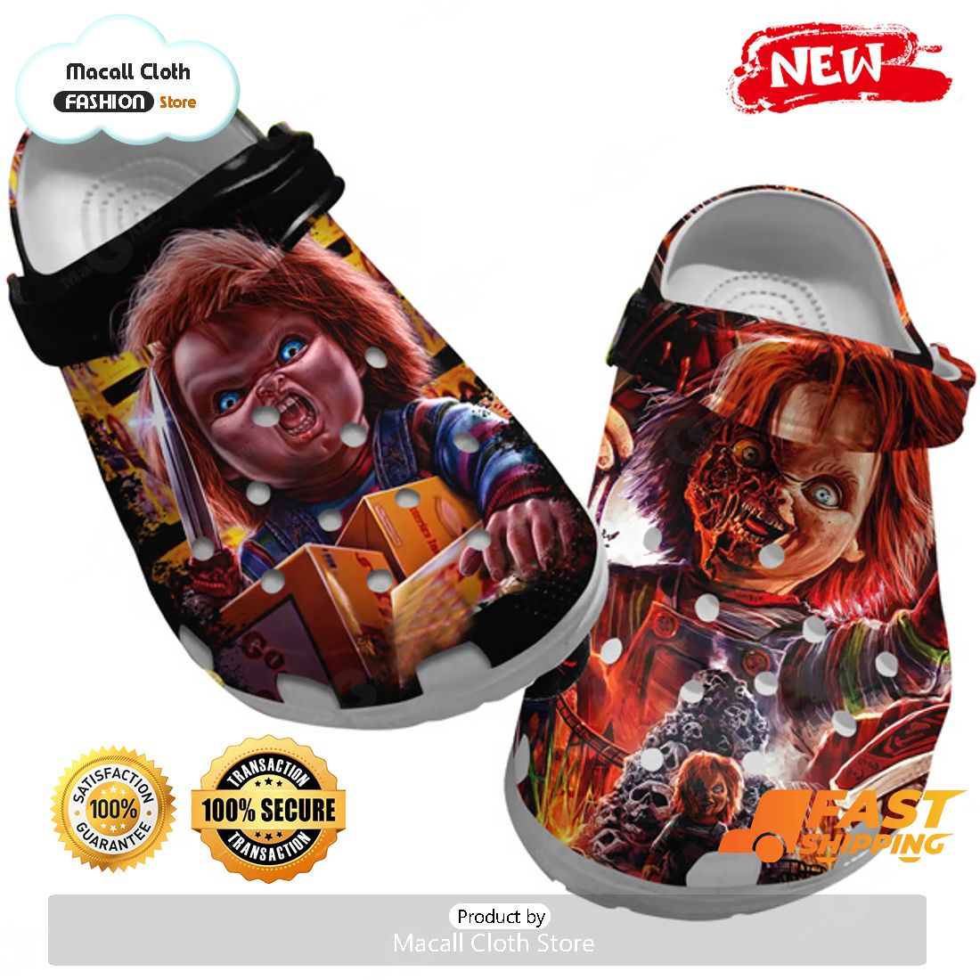 Hot Horror Halloween Chucky Crocs Scary Movie Villain Crocs Macall