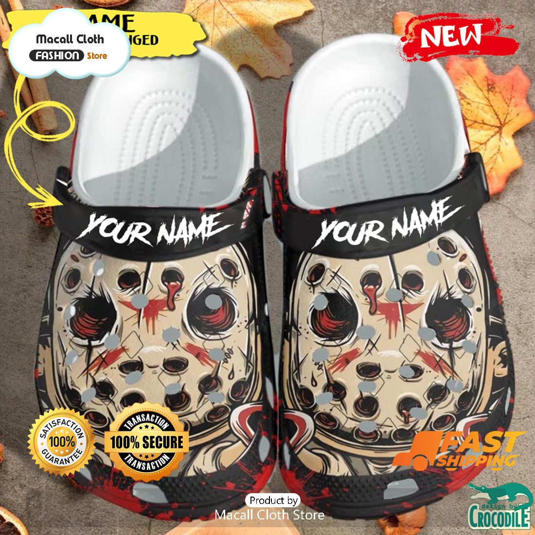 HOT Horror Jason Voorhees Blood Face Halloween Custom Name Crocs HOT Horror Jason Voorhees Blood Face Halloween Custom Name Crocs