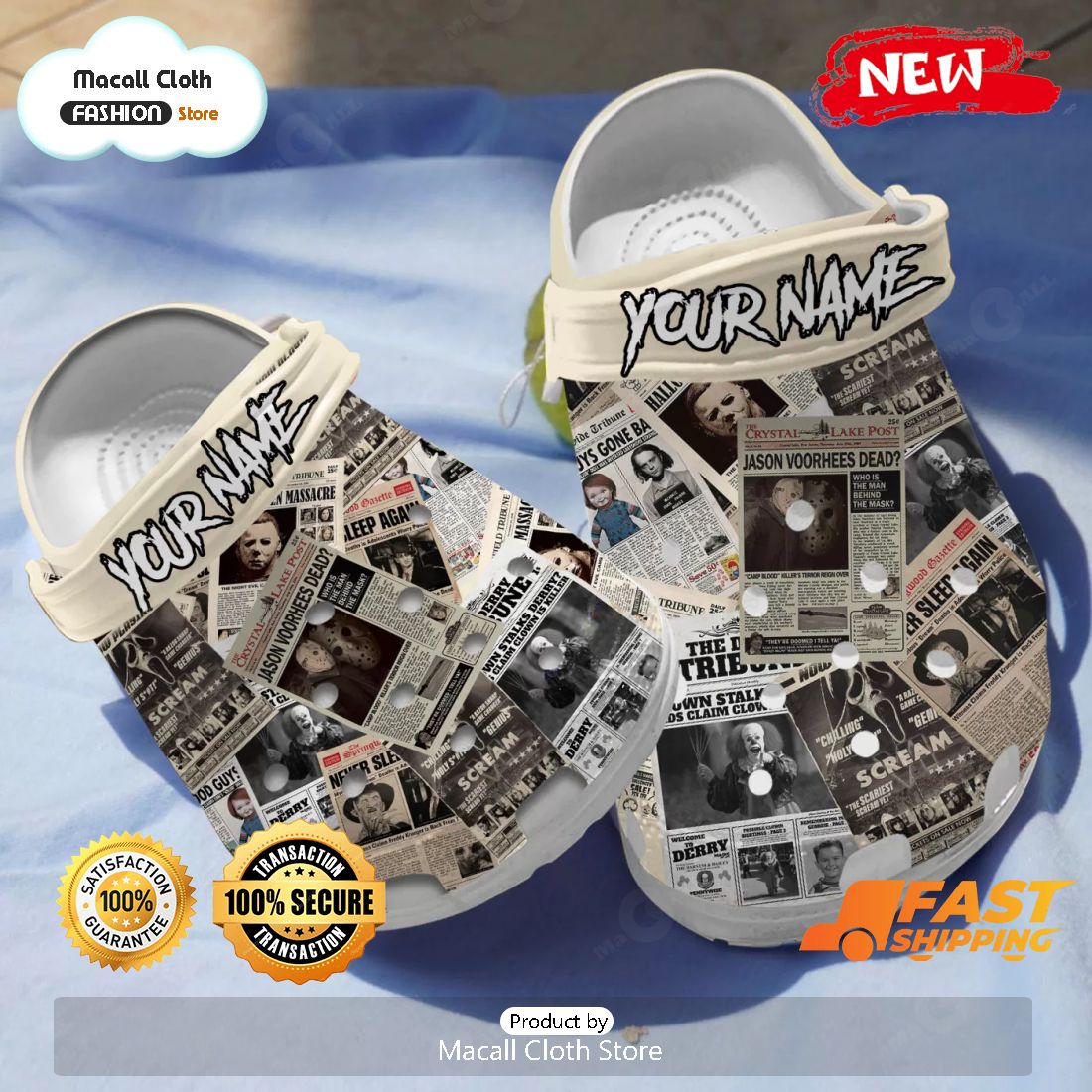 NEW All Horror Character In Newspaper Custom Name Crocs NEW All Horror Character In Newspaper Custom Name Crocs