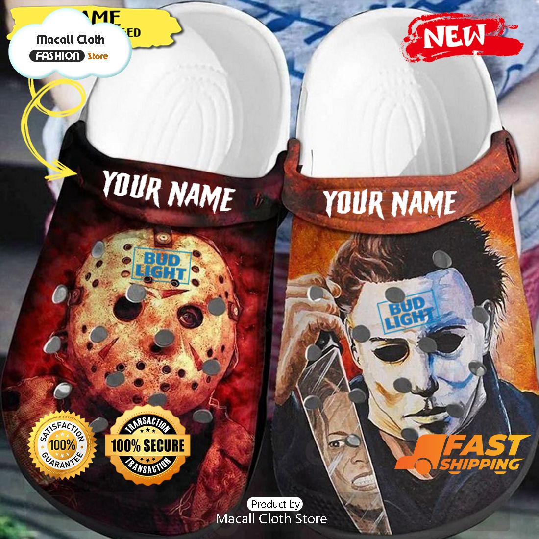 NEW Amazing Bud Light Horror Movie Characters Custom Name Crocs NEW Amazing Bud Light Horror Movie Characters Custom Name Crocs