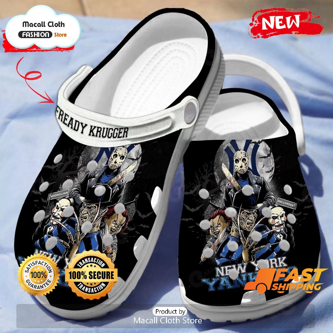 NEW Custom Name New York Yankees Horror Characters Crocs NEW Custom Name New York Yankees Horror Characters Crocs