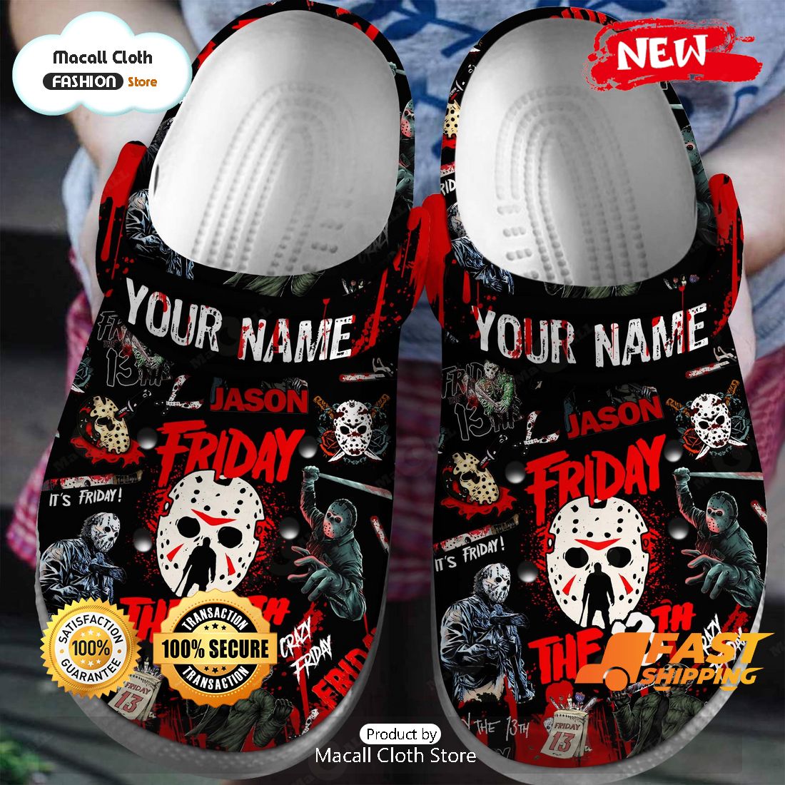 NEW Friday The 13TH Jason Voorhees Halloween Black Crocs NEW Friday The 13TH Jason Voorhees Halloween Black Crocs