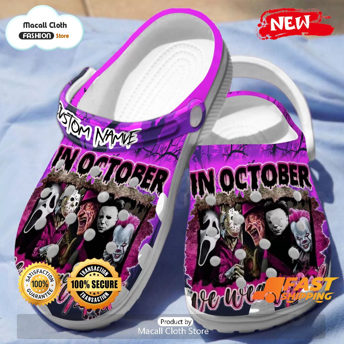 NEW Halloween Crocs, In October We Wear Pink Custom Name Crocs NEW Halloween Crocs, In October We Wear Pink Custom Name Crocs