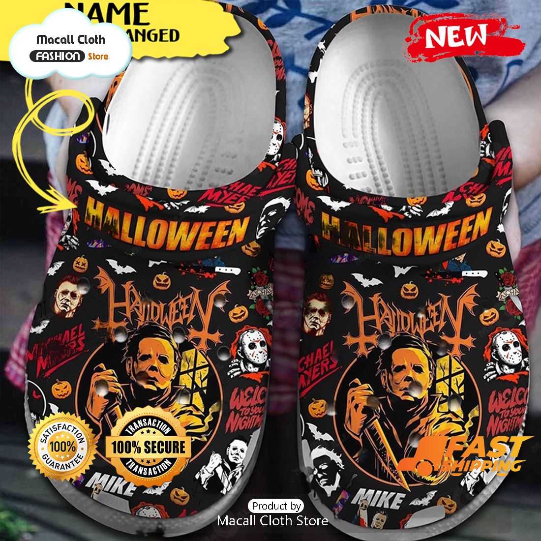 NEW Halloween Horror Face And Pumpkin Custom Name Crocs