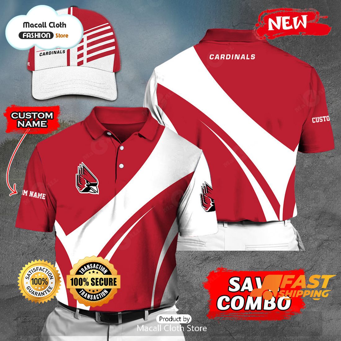 NEW Personalized NCAA Ball State Cardinals Gift Sports Fan Polo NEW Personalized NCAA Ball State Cardinals Gift Sports Fan Polo