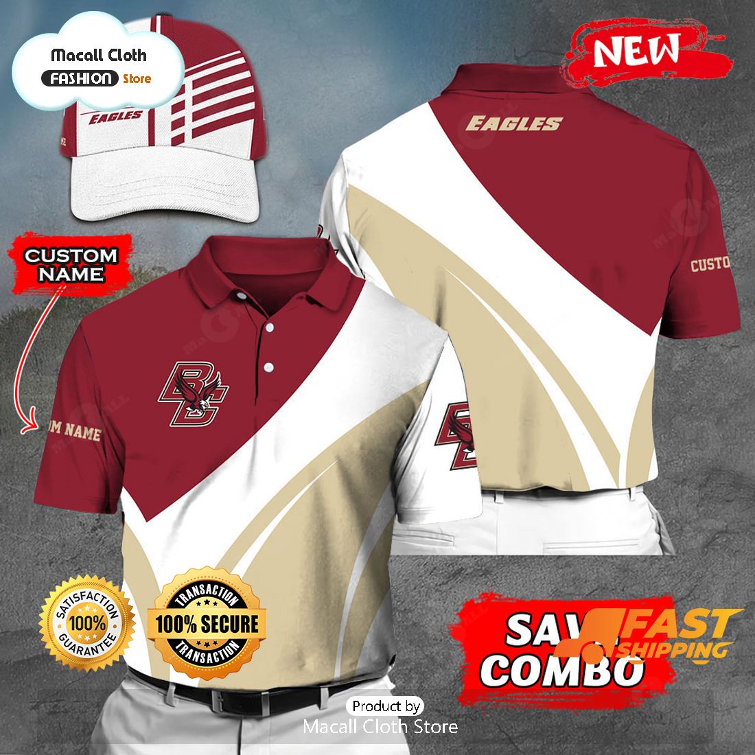 NEW Personalized NCAA Boston College Eagles Gift Sports Fan Polo NEW Personalized NCAA Boston College Eagles Gift Sports Fan Polo