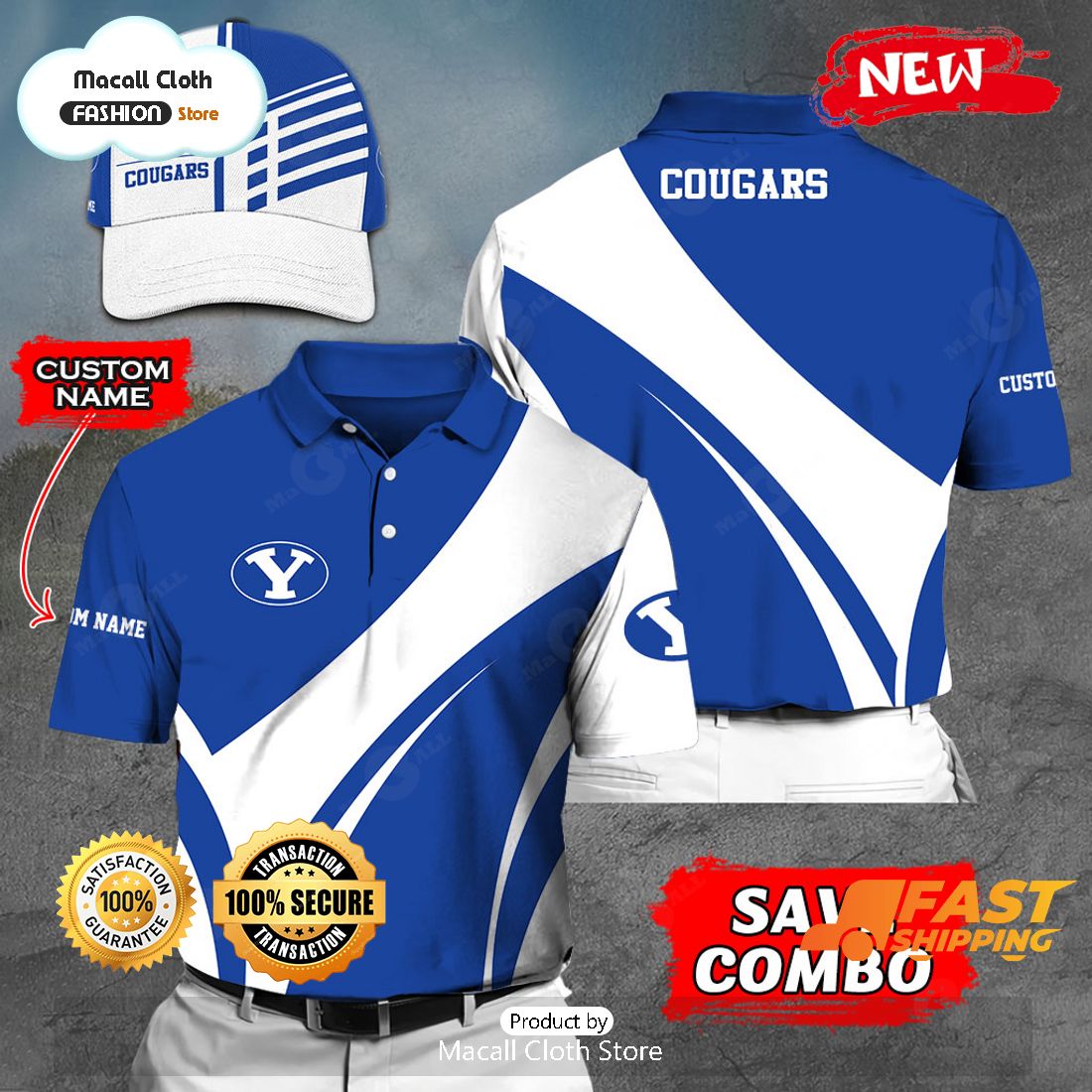 NEW Personalized NCAA BYU Cougars Gift Sports Fan Polo NEW Personalized NCAA BYU Cougars Gift Sports Fan Polo