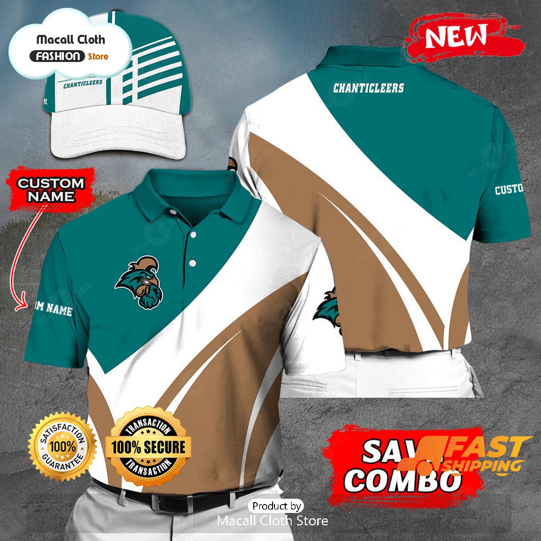NEW Personalized NCAA COASTAL CAROLINA CHANTICLEERS Gift Sports Fan Polo NEW Personalized NCAA COASTAL CAROLINA CHANTICLEERS Gift Sports Fan Polo
