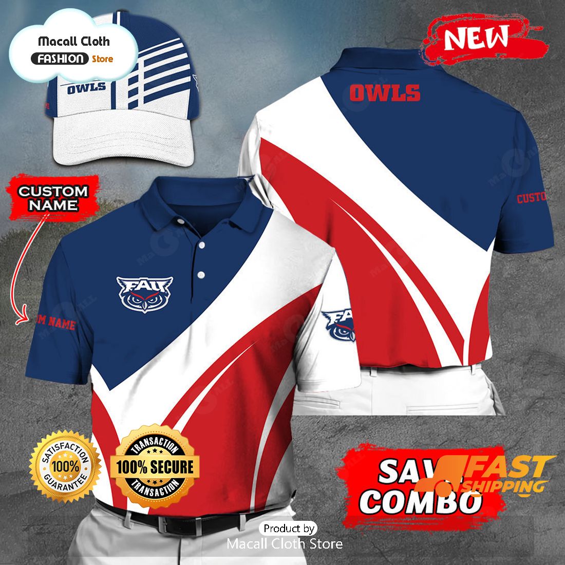 NEW Personalized NCAA Florida Atlantic Owls Gift Sports Fan Polo