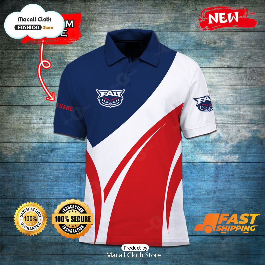 NEW Personalized NCAA Florida Atlantic Owls Gift Sports Fan Polo