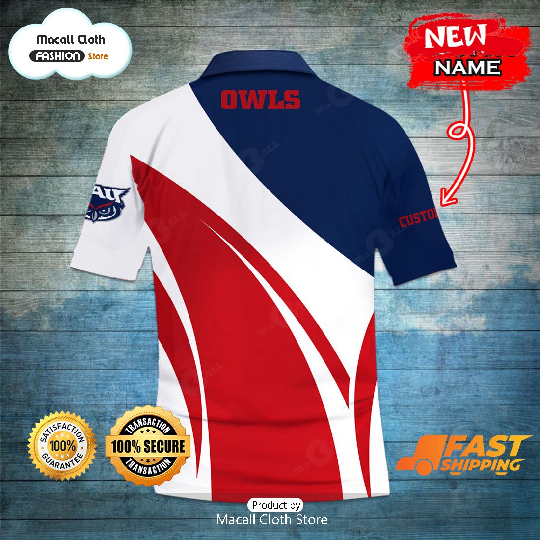 NEW Personalized NCAA Florida Atlantic Owls Gift Sports Fan Polo NEW Personalized NCAA Florida Atlantic Owls Gift Sports Fan Polo