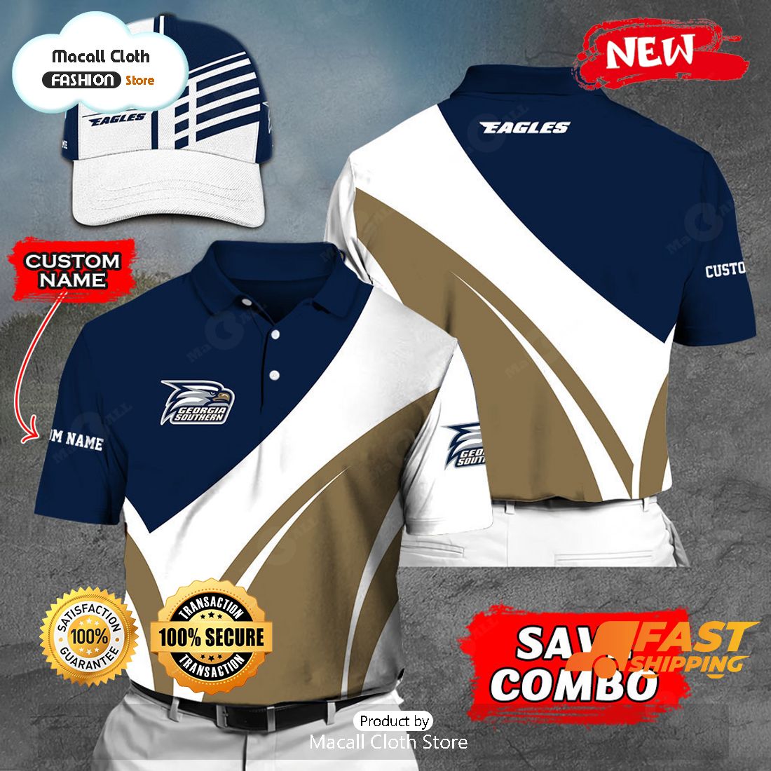 NEW Personalized NCAA Georgia Southern Eagles Gift Sports Fan Polo NEW Personalized NCAA Georgia Southern Eagles Gift Sports Fan Polo