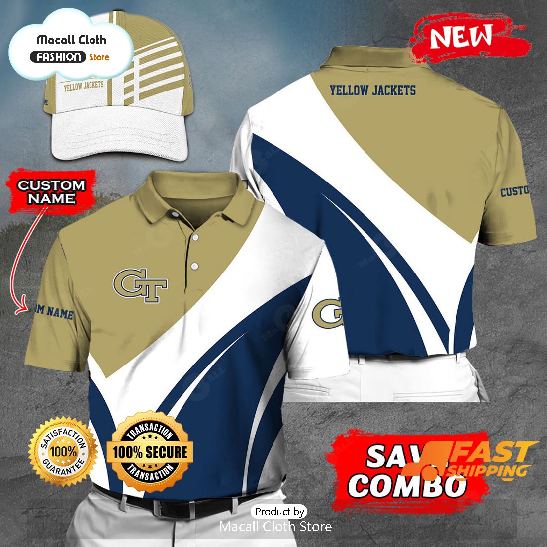 NEW Personalized NCAA Georgia Tech Yellow Jackets Gift Sports Fan Polo NEW Personalized NCAA Georgia Tech Yellow Jackets Gift Sports Fan Polo