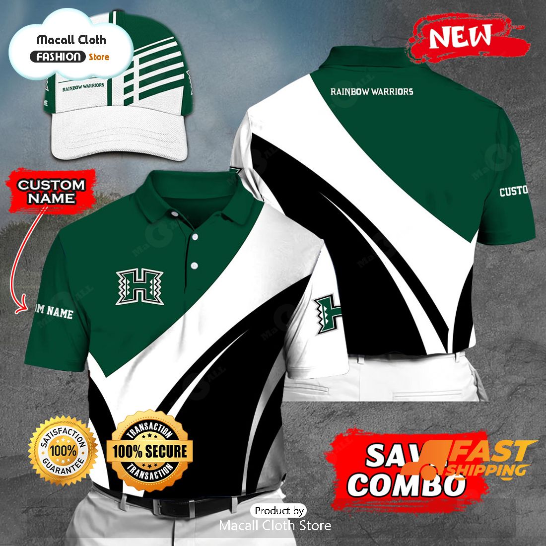 NEW Personalized NCAA Hawaii Rainbow Warriors Gift Sports Fan Polo NEW Personalized NCAA Hawaii Rainbow Warriors Gift Sports Fan Polo