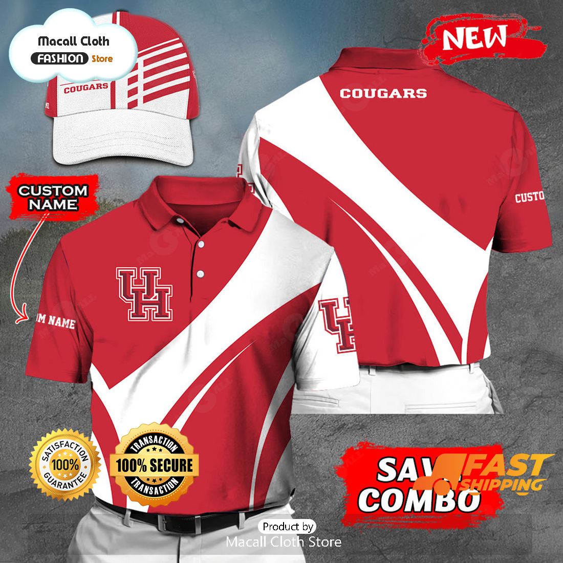 NEW Personalized NCAA Houston Cougars Gift Sports Fan Polo NEW Personalized NCAA Houston Cougars Gift Sports Fan Polo