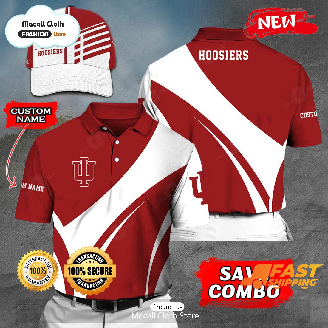 NEW Personalized NCAA Indiana Hoosiers Gift Sports Fan Polo NEW Personalized NCAA Indiana Hoosiers Gift Sports Fan Polo