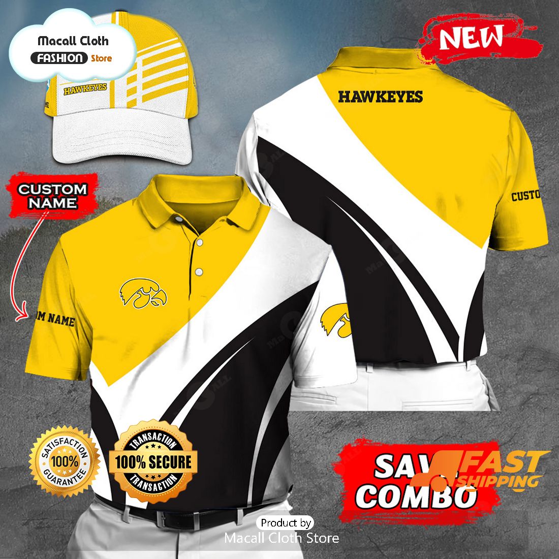 NEW Personalized NCAA Iowa Hawkeyes Gift Sports Fan Polo NEW Personalized NCAA Iowa Hawkeyes Gift Sports Fan Polo