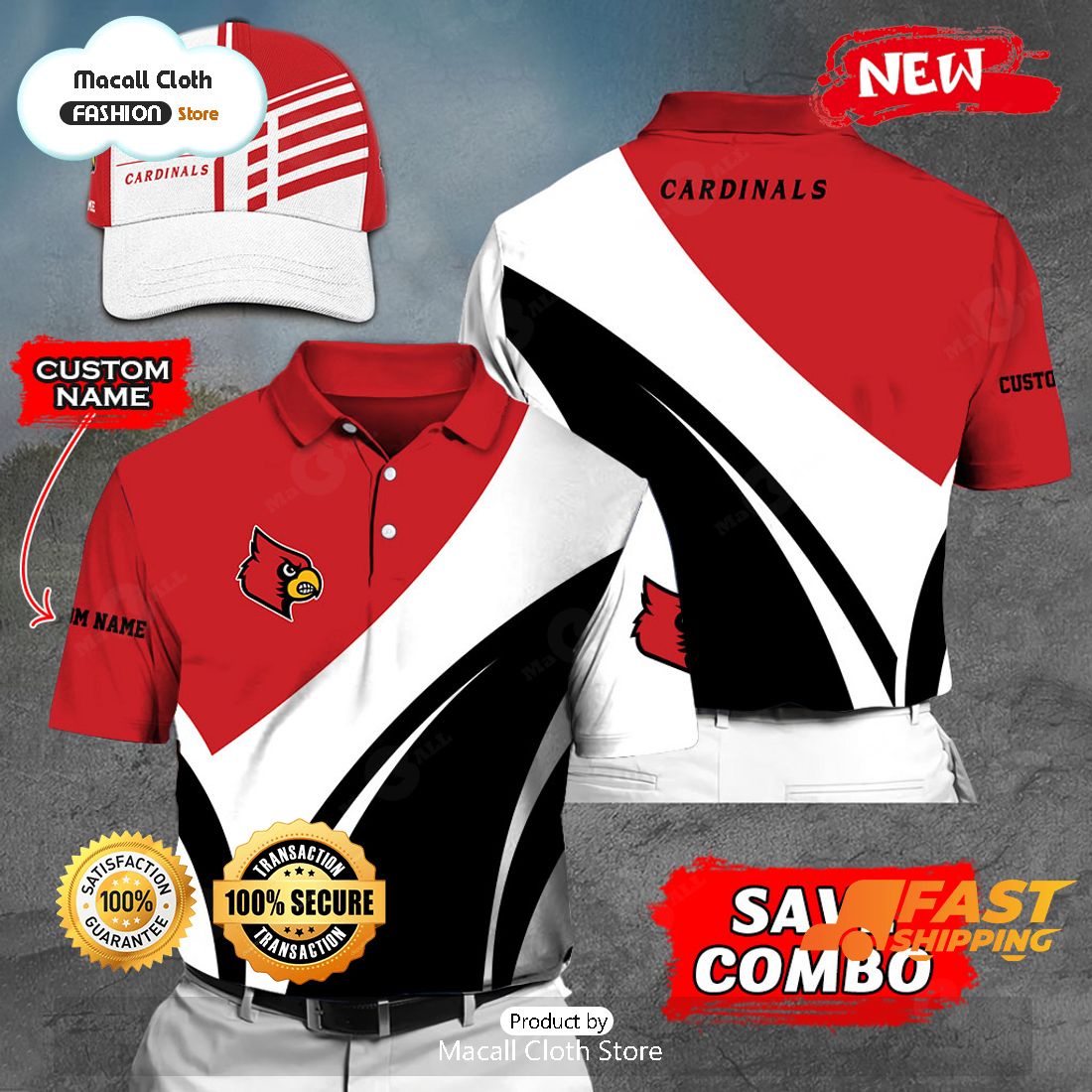 NEW Personalized NCAA Louisville Cardinals Gift Sports Fan Polo NEW Personalized NCAA Louisville Cardinals Gift Sports Fan Polo