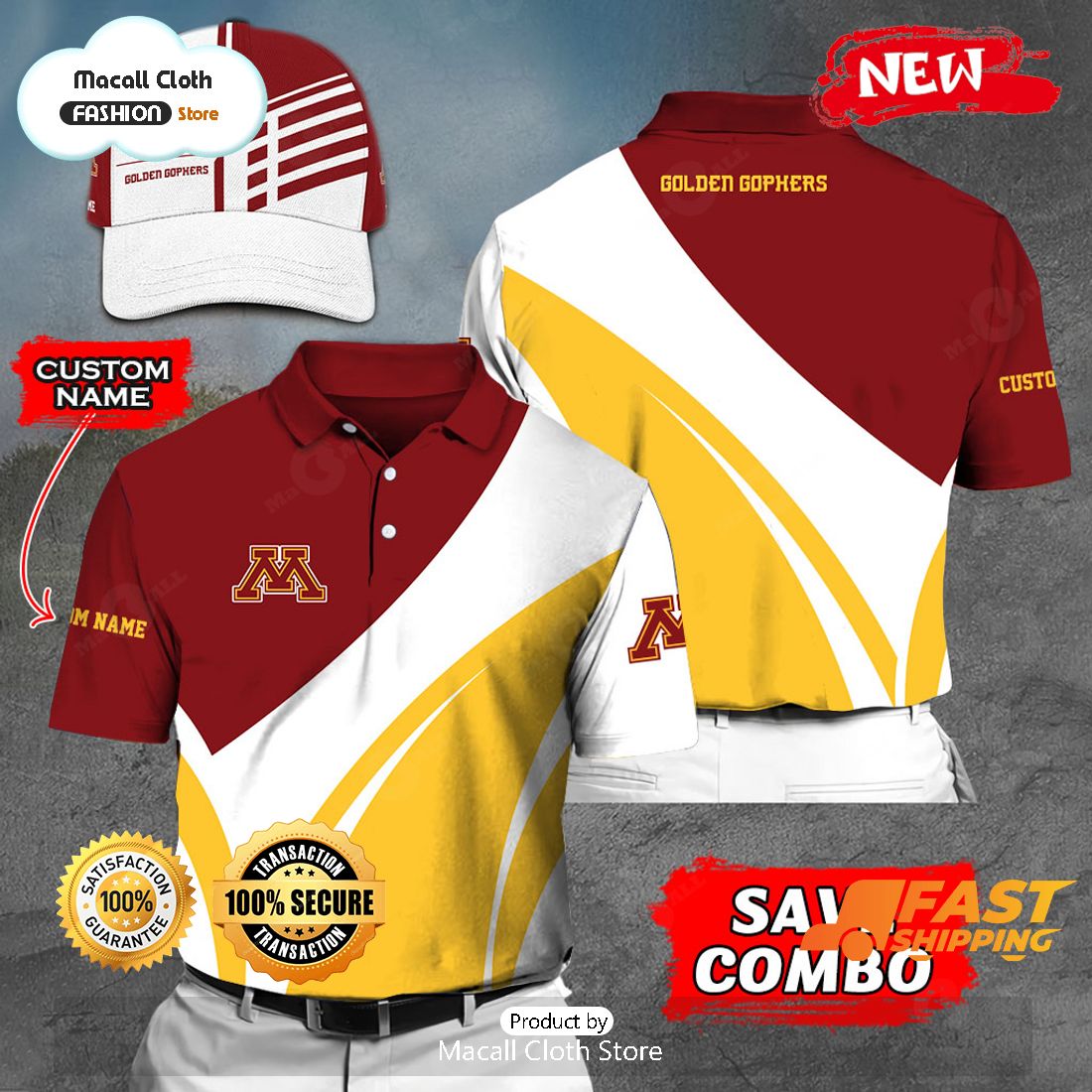 NEW Personalized NCAA Minnesota Golden Gophers Gift Sports Fan Polo NEW Personalized NCAA Minnesota Golden Gophers Gift Sports Fan Polo